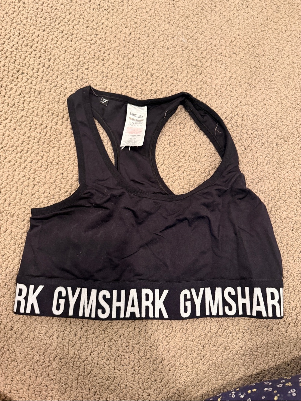 Gymshark Black Sports Bra with White Logo Band